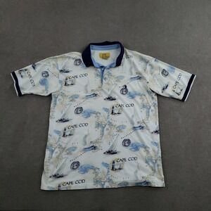 Duck Head Polo Shirt Mens Large White Cape Cod Graphic Print 100% Cotton Z